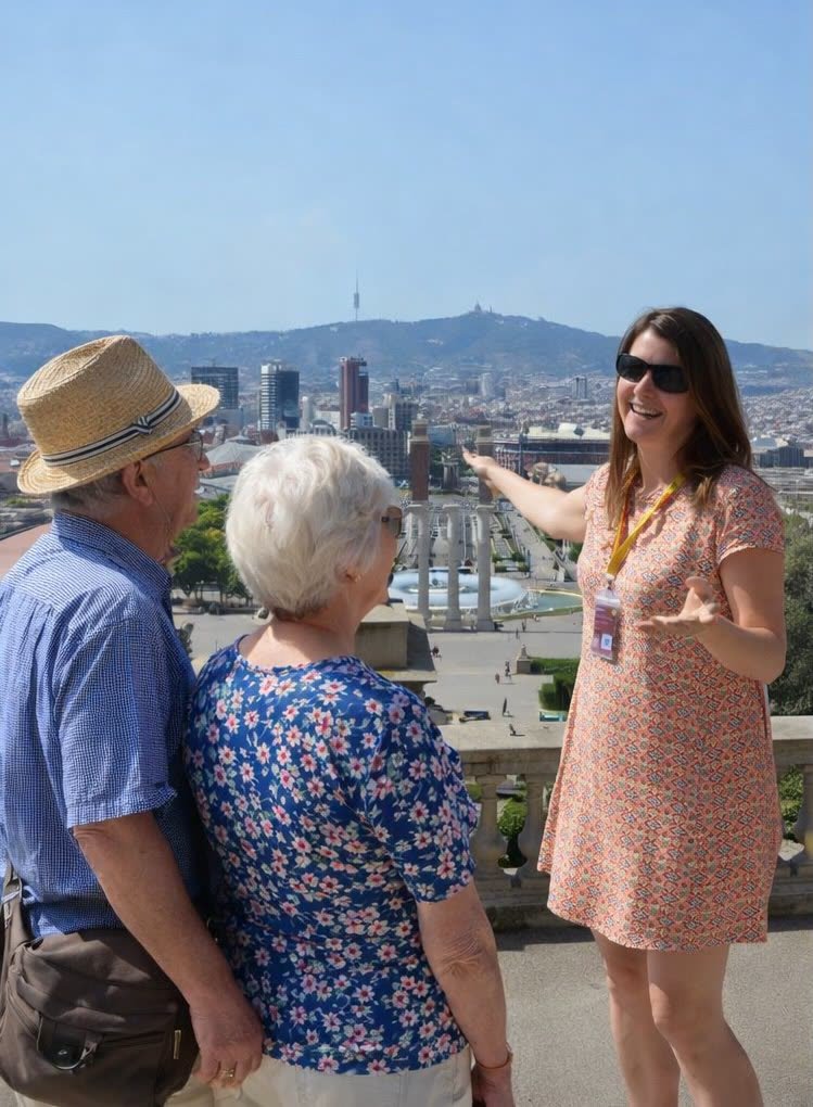 Senior travelers enjoying a comfortable private tour at Montjuïc, Barcelona
